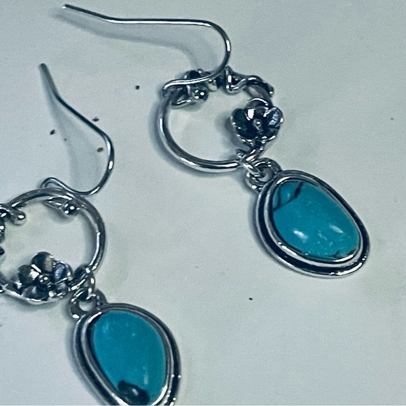 New Handmade Sterling Silver Natural Turquoise Floral Daisy Vine Wrap Earrings - Picture 8 of 11